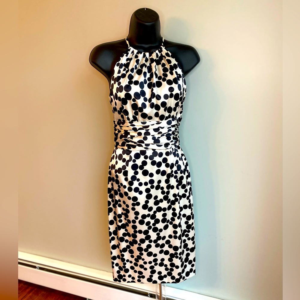 Maggy London High Neck Polka Dot Dress. Size 4